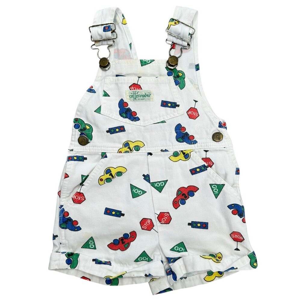 Vintage 90s Cutecumber By Mark Baby Overalls 12-18 M Transportation Cars AOP
